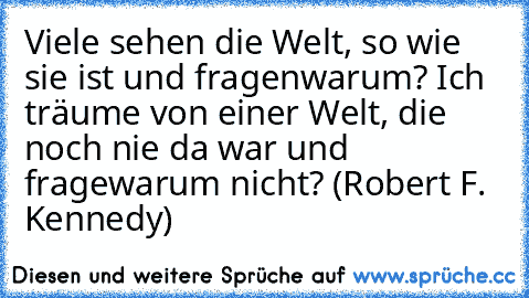 Viele sehen die Welt, so wie sie ist und fragen »warum«? Ich träume von einer Welt, die noch nie da war und frage »warum nicht«? (Robert F. Kennedy)